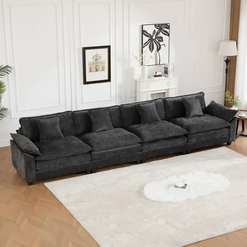 Vista 172 de Sofá seccional modular verde de 111.5", sofás seccionales grandes de 3 plazas para sala de estar, sofá nube oversized de tela chenille con otomana