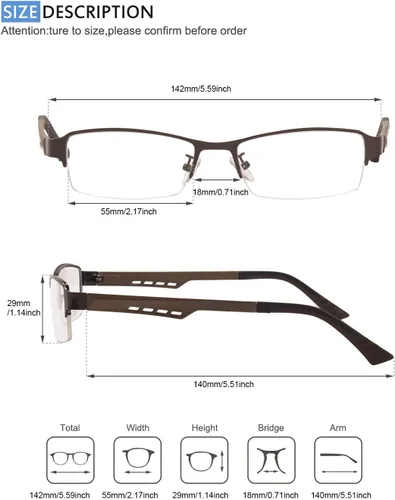 Vista 2 de LOOVIT titanio medio borde gafas marco óptico de metal rectangular con bisagras de resorte para hombres y mujeres