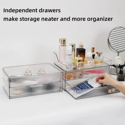 Vista 6 de Organizador de maquillaje para encimera, vitrinas de cosméticos grandes, organizador de cosméticos para el cuidado de la piel, 2 cajones