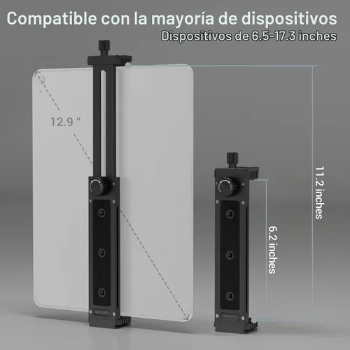 Vista 4 de Adaptador de trípode de aluminio para iPad Pro 12.9/11 (6.5"-17.3") - Soporte universal para tableta con tornillo de 1/4" Negro