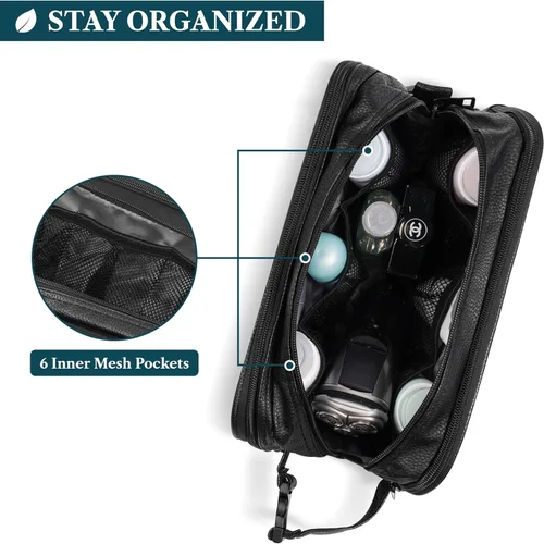 Vista 4 de PAVILIA - Bolsa de aseo para hombres, estuche de viaje esencial con kit de afeitado Dopp, bolsa de viaje organizadora de artículos de tocador