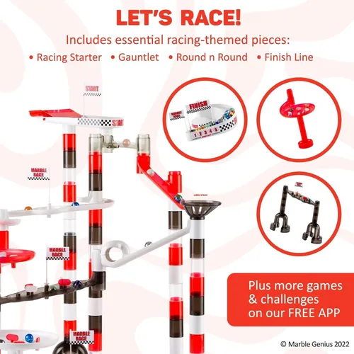 Vista 3 de Marble Genius Juego de carreras de Marble Run: 125 piezas Marble Run Racing Set Juguetes para niños, Bloques de construcción de torre de laberinto
