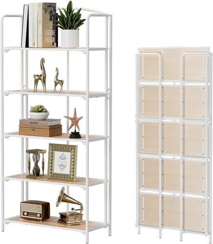 Vista 24 de Crofy - Estantería plegable sin montaje para sala de estar, estantería plegable de 2 niveles en color negro para oficina en casa, organizador