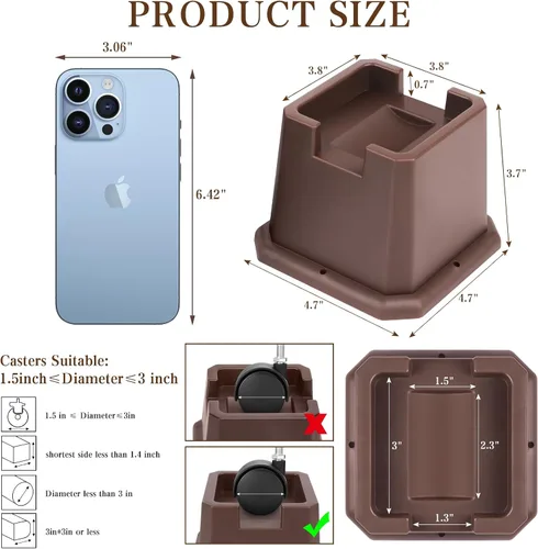 Vista 2 de Elevadores ajustables para muebles de cama, elevadores resistentes para postes y ruedas de muebles, sofá, cama, sofá o mesa