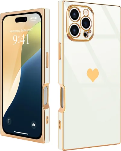 Vista 61 de Compatible con iPhone 12 Funda Rectangular Bonita Chapado Dorado Lujo Corazón de Amor Funda de Teléfono para Mujeres Niñas A Prueba de Golpes
