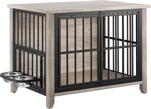 Vista 11 de Lulive Muebles de jaula para perros, 31.5 pulgadas de largo x 22.5 pulgadas de ancho x 25.6 pulgadas de alto, marrón