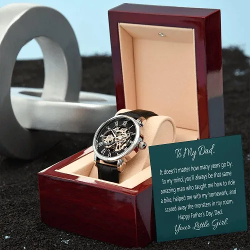 Vista 4 de Reloj para mi papá, regalo para papá de hija, reloj calado con tarjeta de mensaje para papá, regalo del día del padre de hija, reloj calado