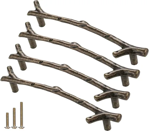 Vista 30 de 4 Piezas Tiradores de Rama Vintage Pomos de Gabinete Rama de Árbol Manija de Tirador, 3.8" CC Manija de Cajón de Aleación de Zinc para Casa de Campo