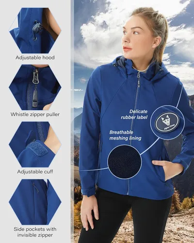 Vista 5 de ALPHA CAMP Chamarras impermeables para mujer, chaquetas cortavientos con capucha, abrigos de lluvia para exteriores, senderismo, camping