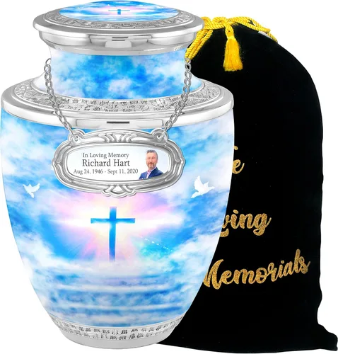 Vista 7 de Urnas de cremación cruzadas personalizadas de medallón para cenizas de adultos, hombres y mujeres, urnas funerarias de 200 libras para cenizas