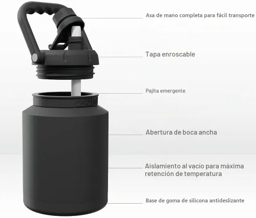 Vista 3 de Asobu Mini jarra de acero inoxidable de doble pared aislada al vacío de 33 onzas con asa de mano completa fácil de transportar y popote desplegable
