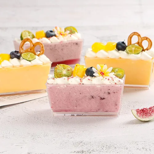 Vista 6 de Tosnail Paquete de 100 vasos rectangulares de 5 onzas para aperitivo de postre con 100 cucharas de plástico