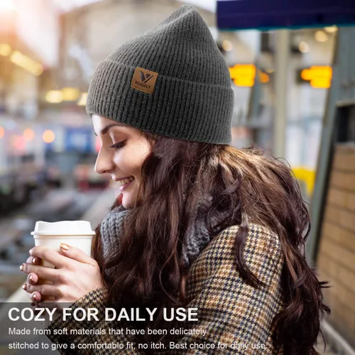 Vista 4 de Vgogfly Gorro holgado para mujer, gorro de punto de invierno, suave y cálido, gorro de esquí unisex Beige
