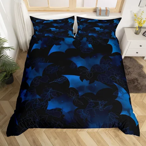 Vista 29 de Juego de ropa de cama de Halloween, funda de edredón gótica de murciélagos negros con telarañas, funda de edredón individual, diseño de arañas