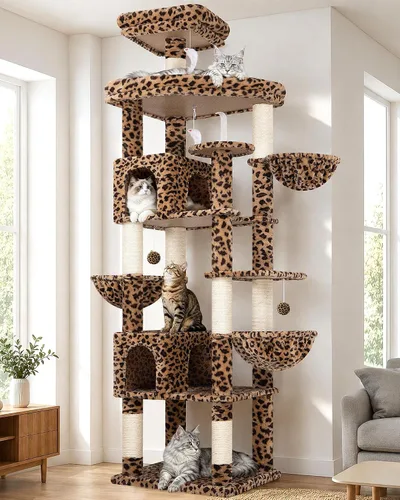 Vista 10 de Globlazer Torre de árbol para gatos extra grande, 82 pulgadas de alto, árbol para gatos de interior, torre grande para gatos grandes y adultos con 8