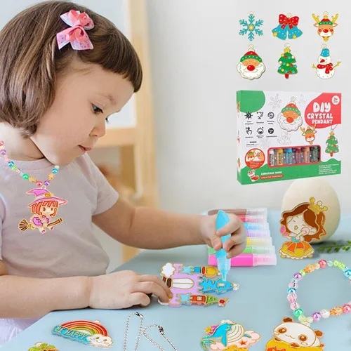 Vista 2 de Juego de manualidades y manualidades de pintura de cristal, kit de pintura de cristal, arte de bricolaje para niños, kit de llaveros de pintura