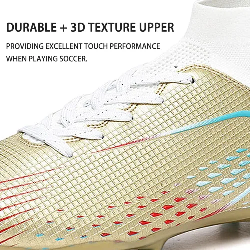 Vista 2 de Botas de fútbol para hombre, para exteriores, unisex, para césped firme, zapatos de fútbol ligeros, tacos de fútbol duraderos, atléticos con picos