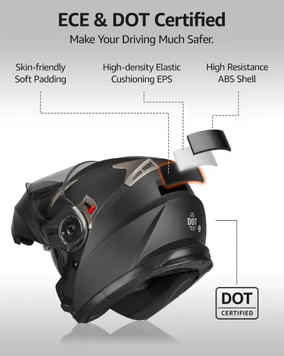 Vista 4 de Motorcycle Modular Full Face Helmet DOT Approved - YEMA Helmet YM-925 Motorbike Casco Moto Moped Street Bike Racing Helmet with Sun Visor for Adult