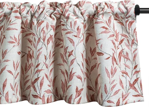 Vista 43 de VOGOL Cortinas con estampado de pájaros campestres, 30 x 24 pulgadas, 2 paneles, beige Linen Look Texture, Decorative Small Window Treatment