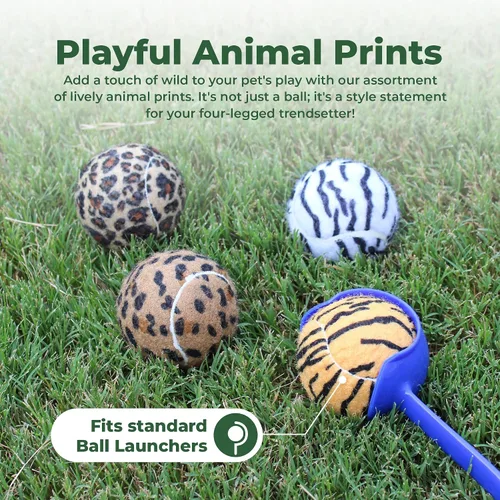 Vista 2 de Unique Sports Dog Fetch Squeaker Balls Animal Prints 4 Pack