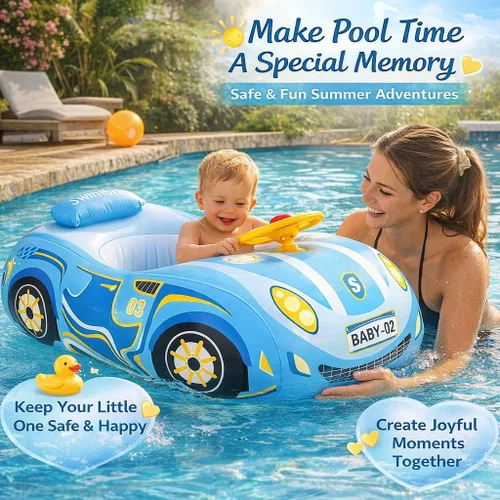 Vista 7 de Flotador de piscina para bebé, diseño de coche de policía, flotadores inflables para niños pequeños de 1 a 3 años, flotadores de piscina para niños