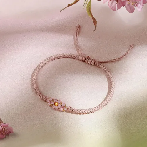 Vista 4 de 24K Gold Bracelet for Women Flower Charm Bracelets Adjustable Chain Dainty Braided Link Lucky Beads Stackable Rope Bangle Trendy Colorful Cuff Cute