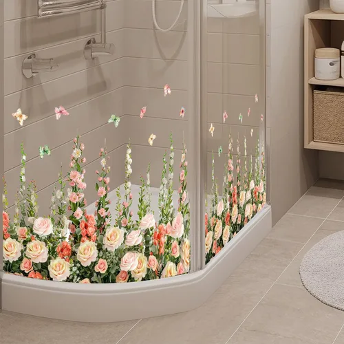 Vista 5 de Calcomanías de pared de rosas vívidas, calcomanías de pared florales de vid colgantes, calcomanías de mariposa, papel tapiz para despegar y pegar