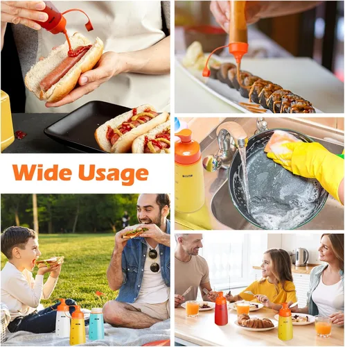 Vista 7 de Dandat 24 botellas exprimibles de boca ancha para salsas, ketchup, botellas exprimibles de condimentos para dispensadores vacíos, salsa de tomate