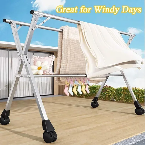 Vista 3 de Adjustable Stainless Steel Clothes Drying Rack, Foldable Portable Laundry Airer with Large Space, 47-94in Length(160cm/63in)