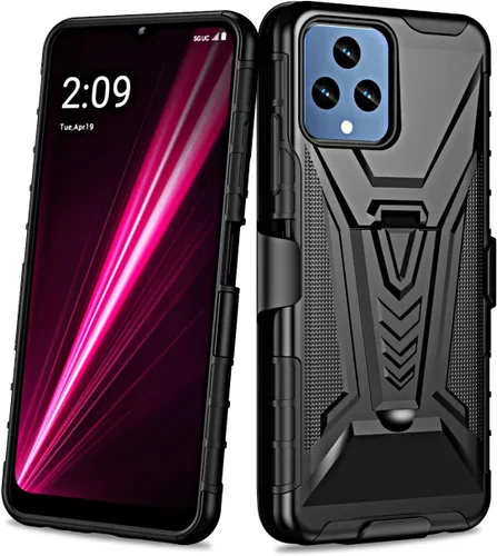 Vista 7 de Funda compatible con TMobile Revvl 6 5G con clip para cinturón de funda híbrida a prueba de golpes con soporte (negro)