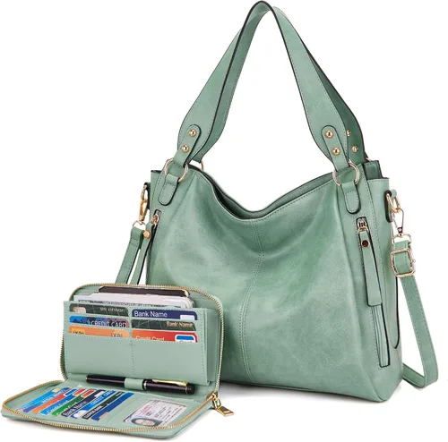 Vista 10 de Juego de 2 bolsos de mano para mujer, bolsos de hombro y cartera para mujer Negro