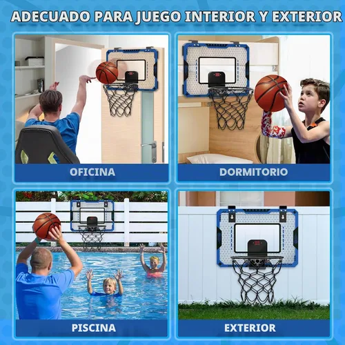 Vista 6 de Aro de baloncesto interior para niños de 5 a 10 años, con marcador electrónico y 3 bolas, mini aro sobre la puerta para cumpleaños de niños