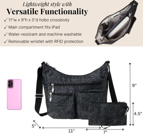 Vista 119 de Baggallini womens Everywhere Bagg Crossbody Women 11x9 Lightweight Nylon Hobo Water-resistant Travel Bag W/Rfid