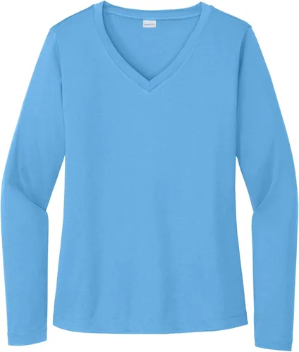 Vista 7 de Sport-Tek señoras cuello en V playera > orquídea rosa Azul atómico