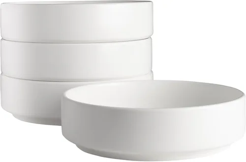 Vista 7 de Vikko Moderno juego de 4 cuencos de sopa de porcelana blanca mate, apilables de 14 onzas, elegante, estilo restaurante, apto para microondas
