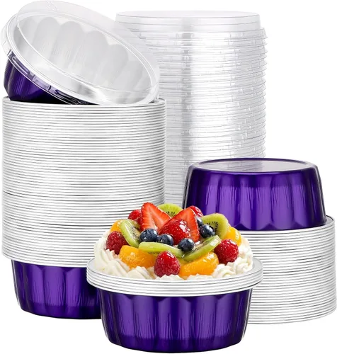 Vista 37 de Beasea Disposable Ramekins with Lids, 50 Pack 8oz 235ml Aluminum Foil Baking Cups with Lids, Aluminum Creme Brulee Ramekins Muffin Cupcake Pudding