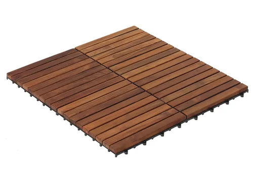 Vista 3 de Bare Decor EZ-Floor - Azulejos de madera de teca entrelazados y pasadores de extremo (juego de 10 azulejos + 8 pasadores de extremo)