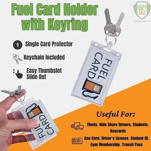 Vista 2 de Specialist ID Rigid Fuel Card Holder with Key Ring - Clear Hard Plastic Card Protector Keychain for Fleet, Gas Cards