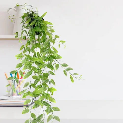 Vista 9 de Plantas colgantes artificiales, plantas colgantes falsas, plantas falsas en maceta para decoración del hogar, decoración de estantes interiores