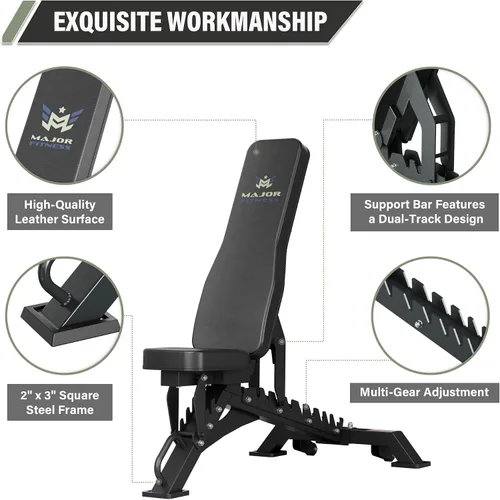 Vista 3 de MAJOR FITNESS - Banco de pesas – Capacidad de peso de 1300 libras y 36 posiciones ajustables, banco de entrenamiento de fuerza para entrenamiento