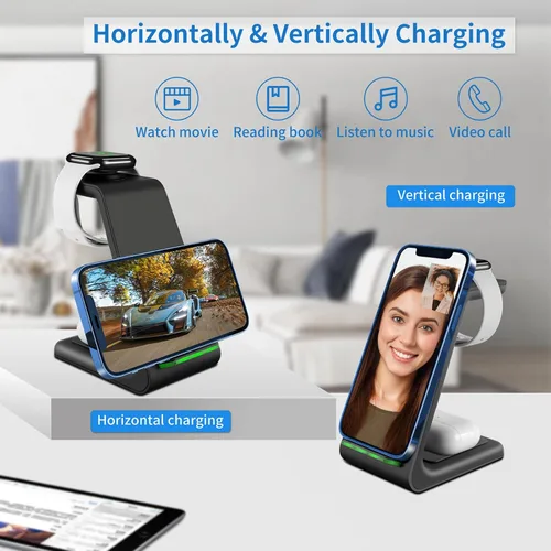 Vista 6 de Cargador inalámbrico para iPhone, YOCUNKER 3 en 1 Qi estación de carga inalámbrica rápida para múltiples dispositivos Apple Watch Series