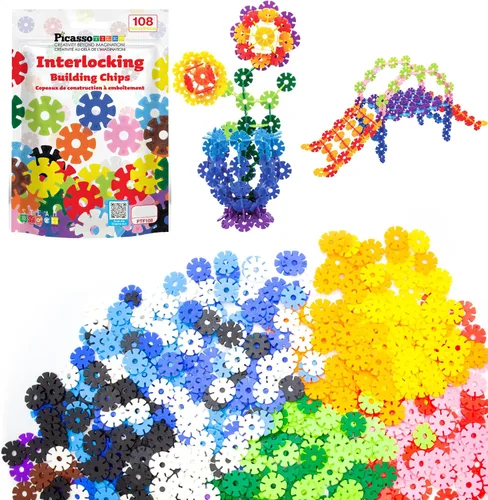 Vista 15 de PicassoTiles Juego de 600 fichas de construcción entrelazadas con bloques de disco creativos, juguetes de aprendizaje STEM para educación temprana