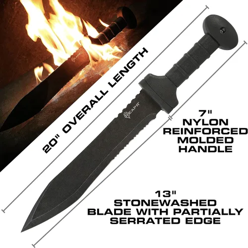 Vista 2 de Reapr 11019 - Espada de Legion, espadas tácticas con funda para campamento, senderismo, emergencias y autodefensa, 20 pulgadas de longitud total
