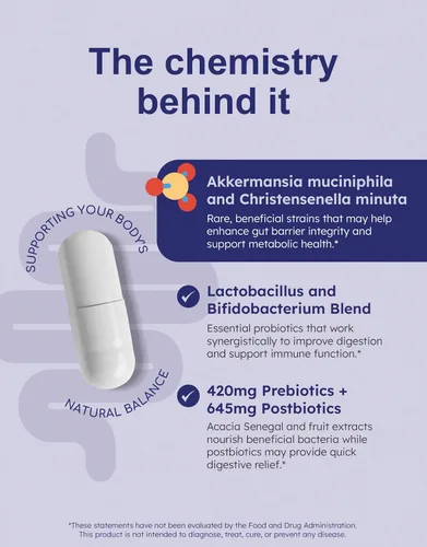 Vista 5 de Alternativa completa de probióticos, prebióticos, postbióticos, GLP-1 con Akkermansia y Christensenella para gas, hinchazón, barrera intestinal