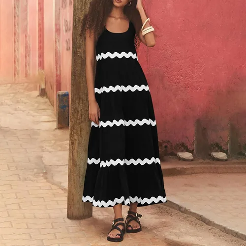 Vista 2 de Vestidos de verano para mujer 2024 Moda Sexy Color Sólido Sin Mangas Correas Ajustables Vestido Largo, S-XL