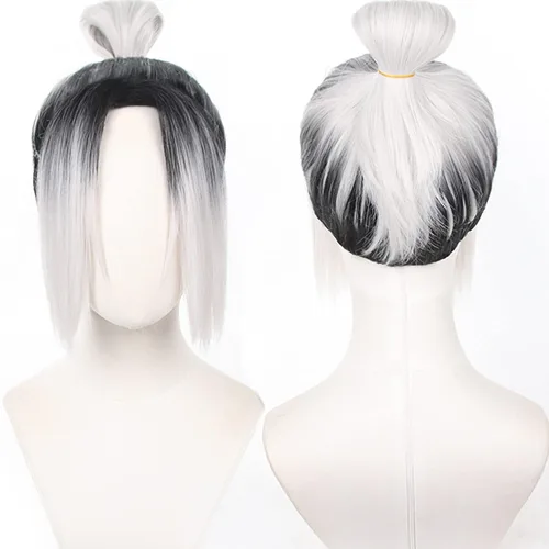 Vista 28 de Pelucas de anime verde oscuro para hombre, peluca corta y recta con flequillo para mujer, peluca COS para Halloween, Navidad, cómic, transmisión