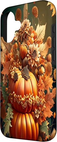 Vista 2 de iPhone 16 Vintage hojas caídas otoño calabaza especia feliz otoño caso