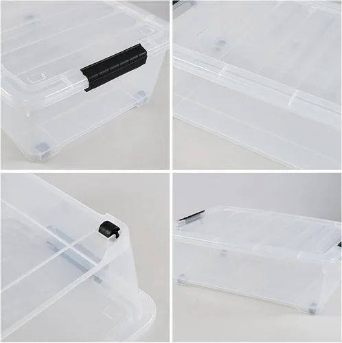 Vista 4 de Kiddream Paquete de 3 cajas de almacenamiento con ruedas de 20 cuartos de galón, contenedor de almacenamiento de plástico transparente debajo