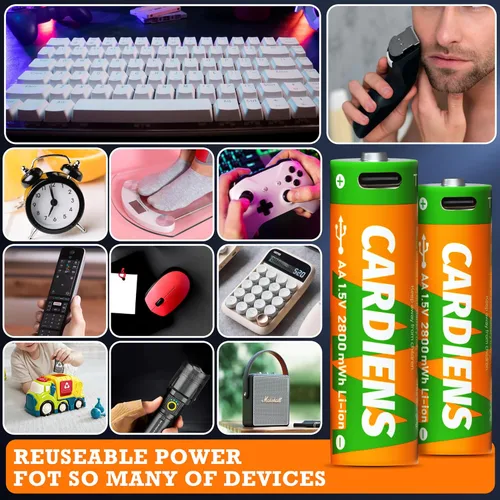 Vista 7 de Baterías AA recargables USB 2800mWh, baterías AA de litio recargables de 1.5 V, doble A, con cable de carga USB-C 4 en 1 e indicador de carga LED