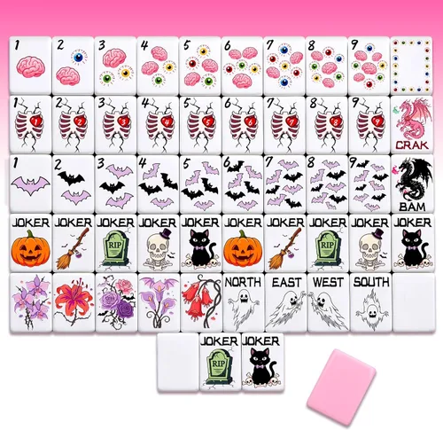 Vista 12 de Halloween American Mahjong Set 160 azulejos, calabaza, morado